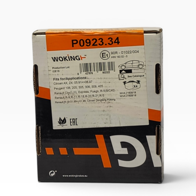 Woking P0923.34 Brake Pad Set - Citroen AX/ZX, Peugeot 106-405, Renault Clio/R-series