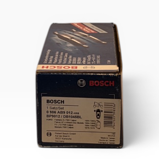 Bosch 0986AB9012 Brake Pad Set - Ford Fairlane ZL PBR Caliper 1984-1988, Falcon XF 4 Wheel Disc Models 1984-1988, FE LTD